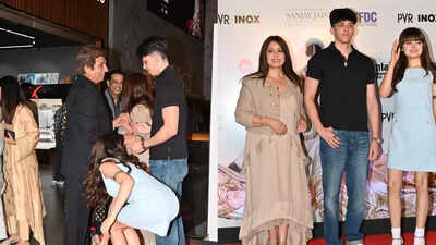 Mahima Chaudhry's daughter Ariana Mukerhjee and nephew Ryan win hearts by touching Raj Babbar's feet at Umrao Jaan screening