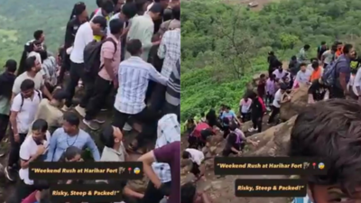 ‘Fall to death’:  Video of Harihar fort over-congested with tourists goes viral; netizens warn of ‘suicide trap’