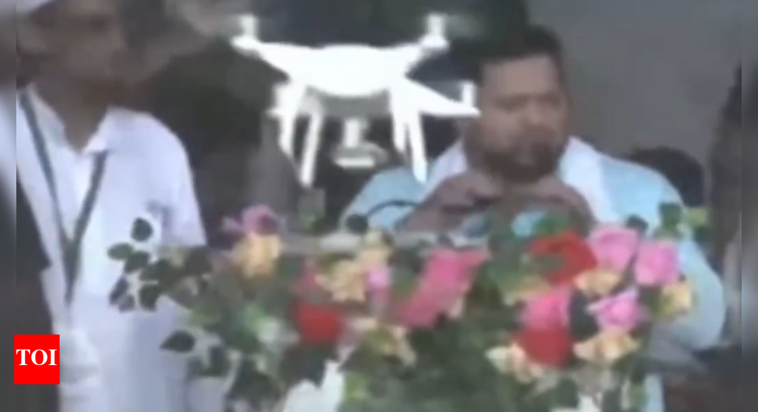 Watch: Drone crashes into Tejashwi's podium during rally; he ducks just in time