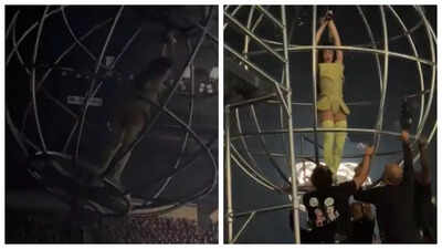 After Beyonce, Katy Perry almost FALLS as prop malfunctions; crew rush to bring her down as prop tilts - WATCH