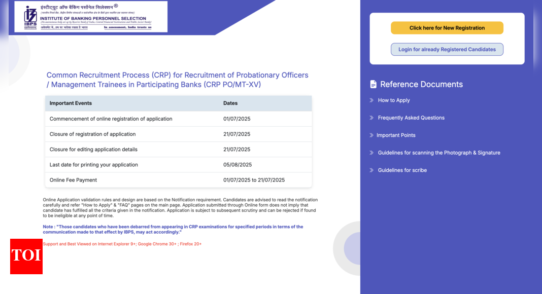 IBPS PO 2025: Registration starts for 5208 posts at ibps.in, check direct link to apply here – Times of India