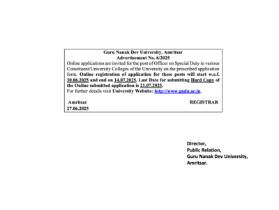  Apply for officer on special duty posts at gndu.ac.in; Key dates announced