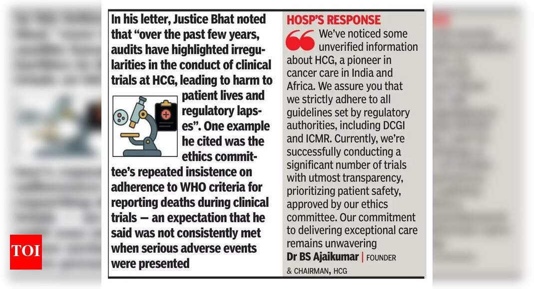 Central Drugs Standards Control Organisation to inspect ethics panel of HCG Hospital in Bengaluru after clinical trial concerns | Bengaluru News