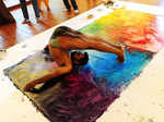 Yoga on painted canvases!