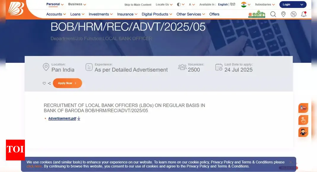 Bank of Baroda LBO recruitment 2025: Apply for 2500 posts at bankofbaroda.in; check details here