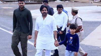 Pawan Kalyan’s rare appearance with sons Akira Nandan and Mark Shankar goes viral on the internet