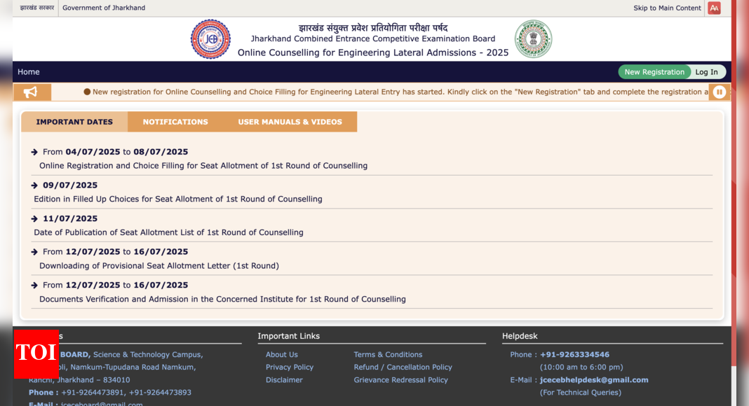 JCECE counselling 2025: Choice filling registration for Lateral Entry admissions in engineering programs begins at jceceb.org.in, direct link here – Times of India