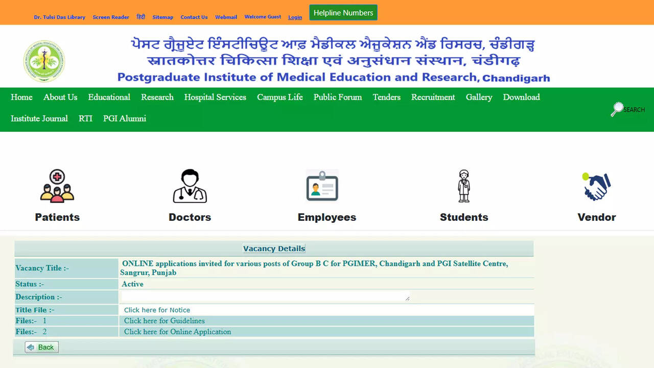 PGIMER recruitment 2025: Apply online for Group B and C vacancies at  pgimer.edu.in - Times of India