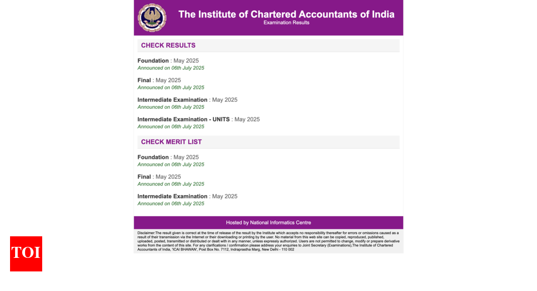 ICAI CA result may 2025 announced for foundation, intermediate & final; direct link here