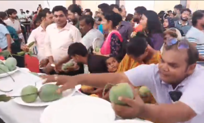 Chaos breaks out at Lucknow Mango Festival: Viral video shows people looting and stuffing mangoes in their bags