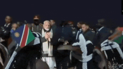 Watch: PM Modi receives ceremonial welcome in Namibia; tries his hands at playing traditional drums
