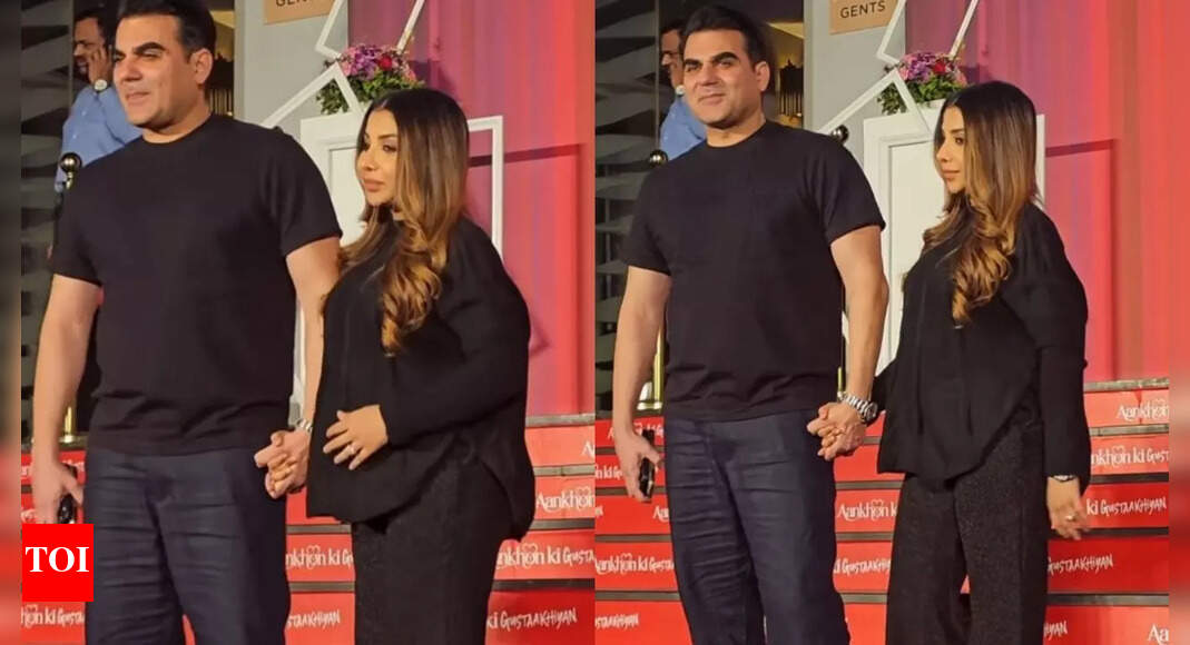 Arbaaz Khan and wife Sshura twin in black at film premiere; mommy-to-be hides her baby bump in style: Watch | Hindi Movie News – Times of India
