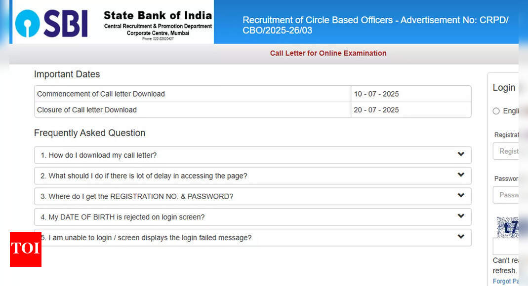SBI CBO Admit Card 2025 released at bank.sbi: Check direct link here