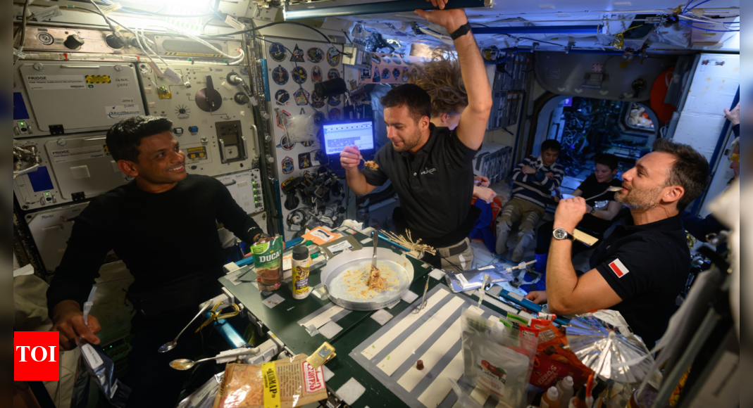 Shrimp cocktails, crackers & more: Astronaut Shubhanshu Shukla’s joyful dinner on space station; see pics | India News – Times of India