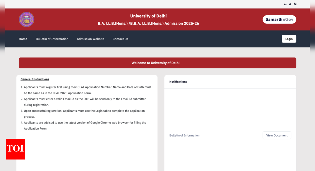 DU LLB admission 2025-26: University of Delhi releases seat allotment schedule at law.uod.ac.in, check dates here – Times of India