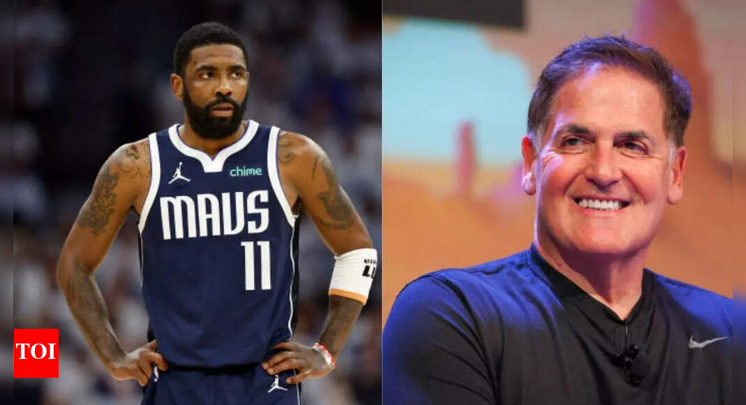 Kyrie Irving and Mark Cuban share a lighthearted moment at Summer League Game supporting Dallas Mavericks