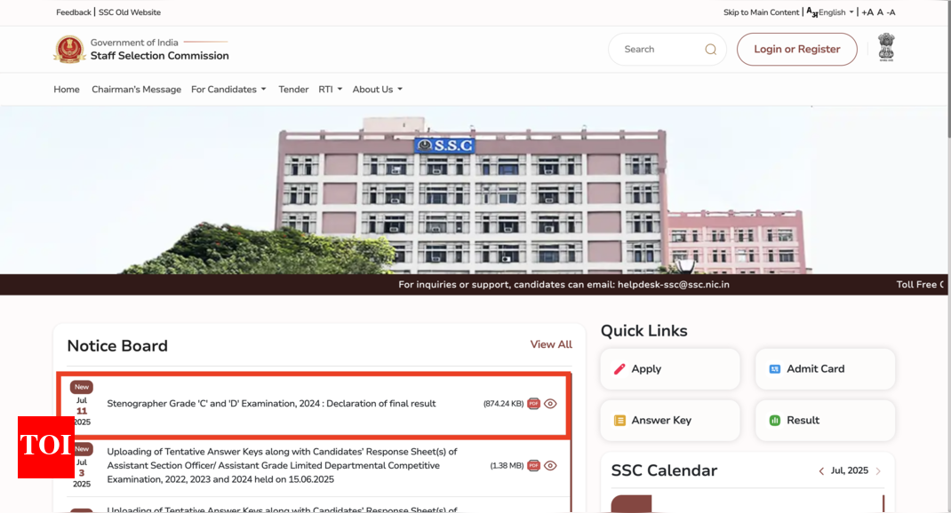 SSC Stenographer result 2025 for Grade C and D released at ssc.gov.in: Check direct link to download merit list here 
