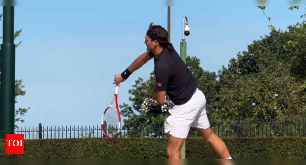 Watch: Eight-time champion Roger Federer plays at Wimbledon with wife Mirka watching on
