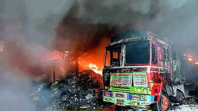  Vehicles gutted, Rs 1 crore loss; staff escape safely, short circuit suspected