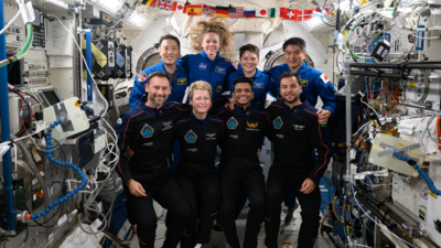 Smiling, posing in flight suits: Astronaut Shubhanshu Shukla's poses with crew at space station; see pics