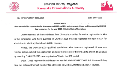 Karnataka NEET UG 2025 counselling registration deadline extended to July 17: Check official notice and important details here