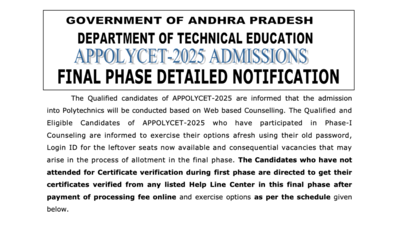 AP POLYCET 2025 final phase counselling schedule announced: Check official notification and key details about option entry here
