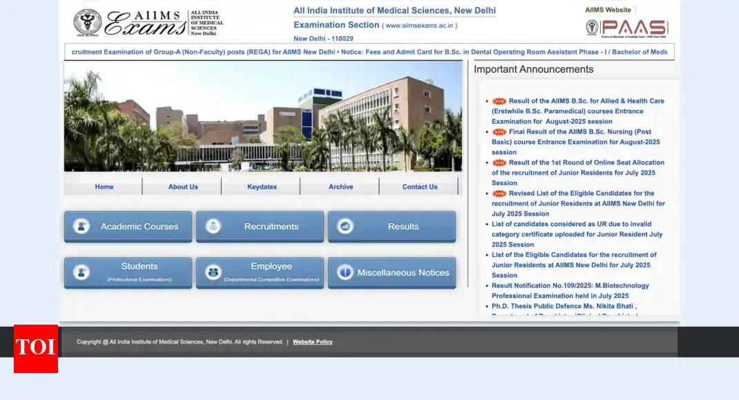 AIIMS BSc paramedical result 2025 declared: 8,273 Candidates qualify, round 1 Cut-offs announced 