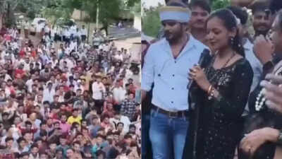 Viral Maha Kumbh Girl greets massive crowd in Pichhore; debut film shoot temporarily halted amid fan frenzy; Video inside