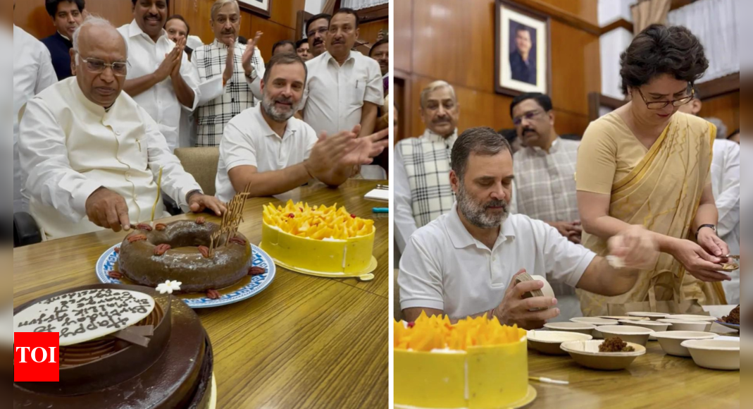 Watch: Congress workers celebrate Kharge’s 83rd birthday; Priyanka Gandhi bakes sugar-free cake