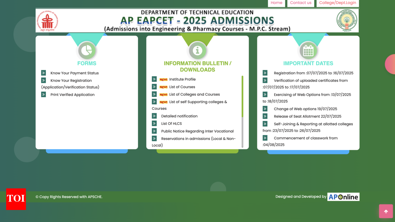 AP EAMCET 2025 phase 1 seat allotment result: Check when and where to  access score cards - Times of India