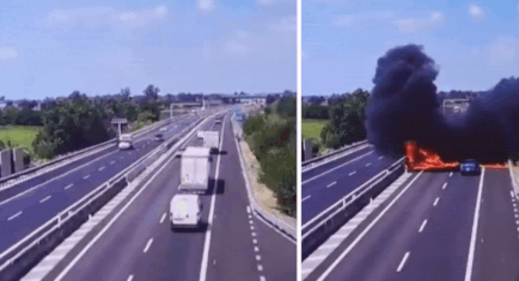 Watch: Aircraft nosedives on Italian highway, turns into a fireball; 2 killed