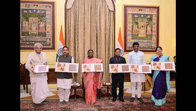 President releases commemorative postal stamp on Rani Chennabhairadevi