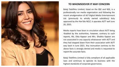 Ekta Kapoor issues clarification on BANNED OTT platforms over 'obscene content'; claims she stepped down: 'Not associated in any capacity'