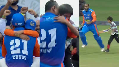 Watch: Yusuf Pathan hits match-winning six for India Champions in WCL, hugs and kisses kids in celebration