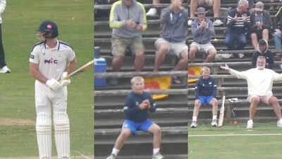 Watch: Young fan takes casual catch in the stands during Yorkshire vs Sussex, day after James Wharton took cracker!