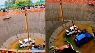 UP Sawan Mela scare: Biker crashes mid-stunt in ‘Maut ka Kuan’, riderless bike keeps circling arena