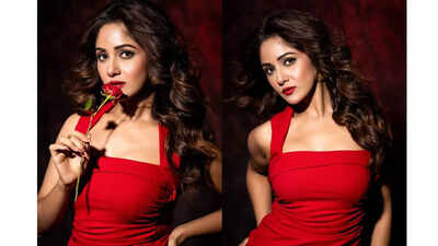 Trina Saha turns up heat in bold red glam look