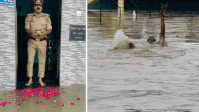 UP cop offers milk and flowers to floodwater entering his home; calls it ‘Mother Ganga’ and swims in it – Viral video