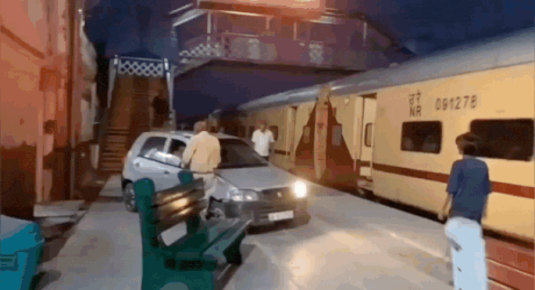 Watch: Drunk man drives car onto Meerut railway platform, narrowly misses train; arrested