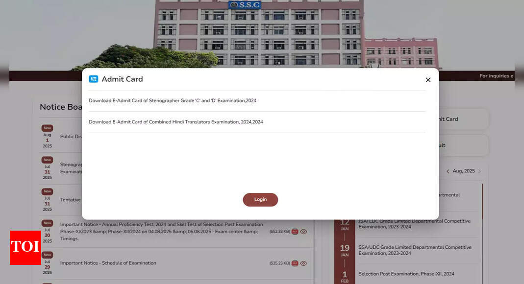 SSC stenographer admit card 2025 released at ssc.gov.in; download here