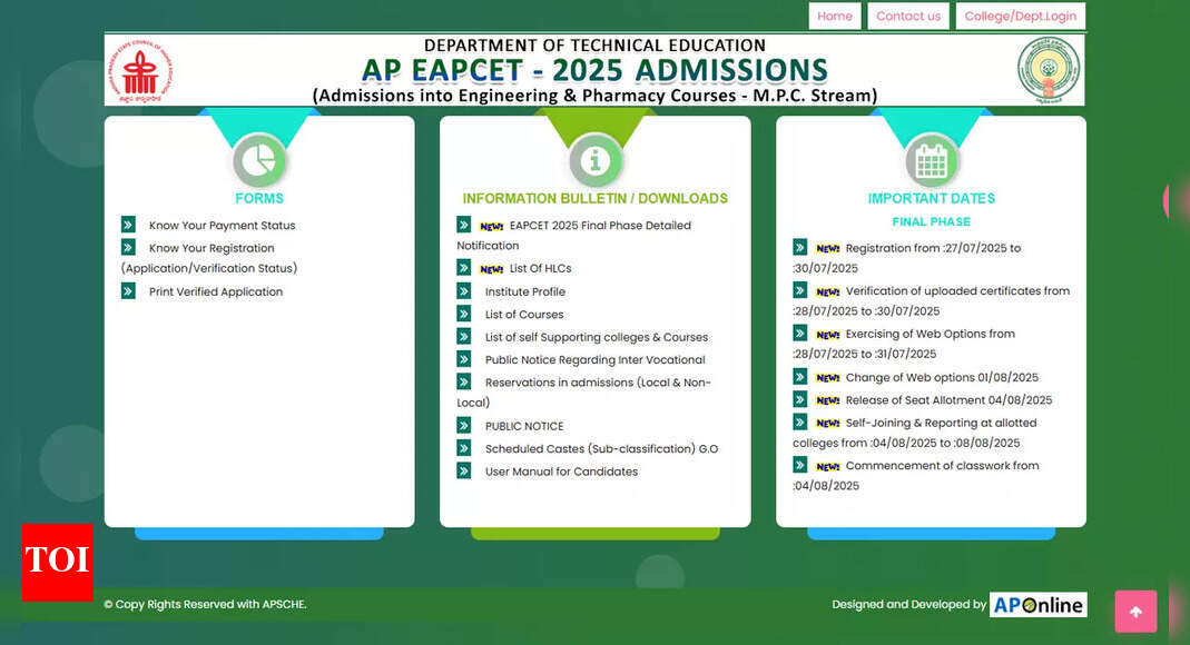 AP EAMCET 2025 final phase seat allotment result out today at eapcet-sche.aptonline.in 