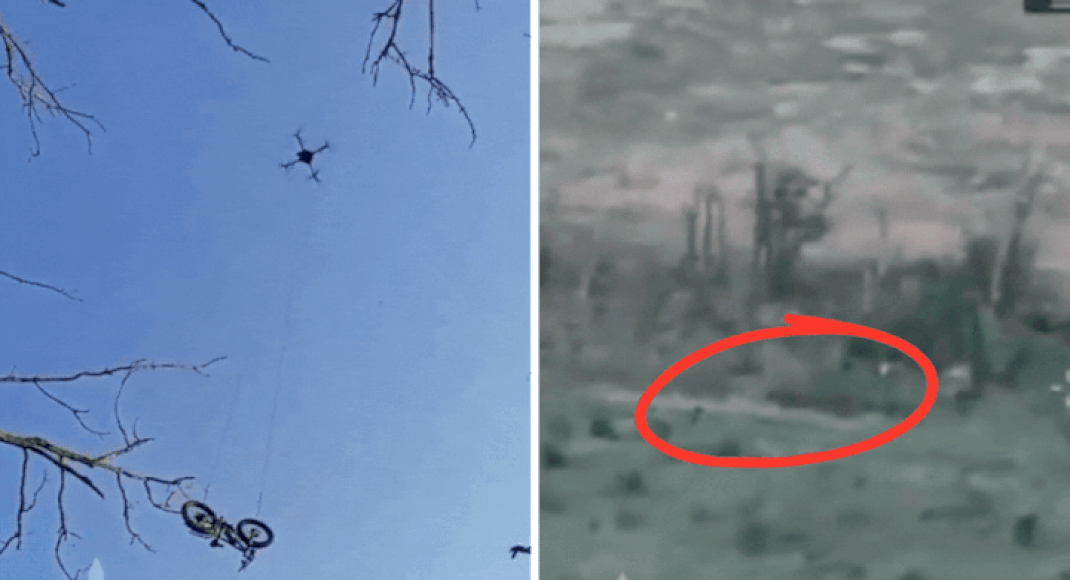 How Ukrainian soldier dodged death and mines on e-bike flown in by drone - video
