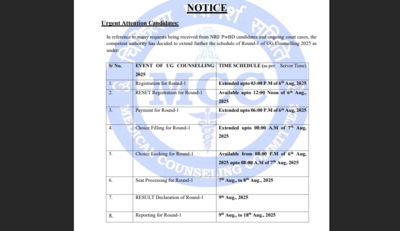 NEET UG 2025 round 1 revised counselling schedule released at mcc.nic.in: Check important dates here