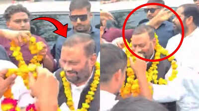 Watch: Karni Sena worker tries to slap Swami Maurya in Fatehpur; arrested