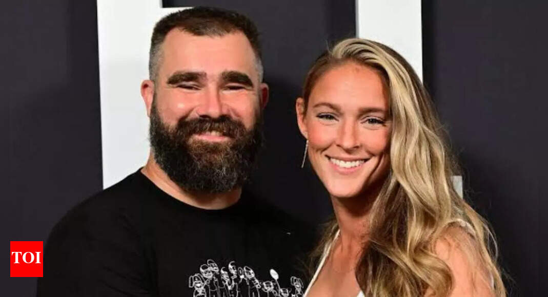 Jason Kelce and Kylie Kelce stand beside Ed Kelce during tearful funeral farewell in Pennsylvania