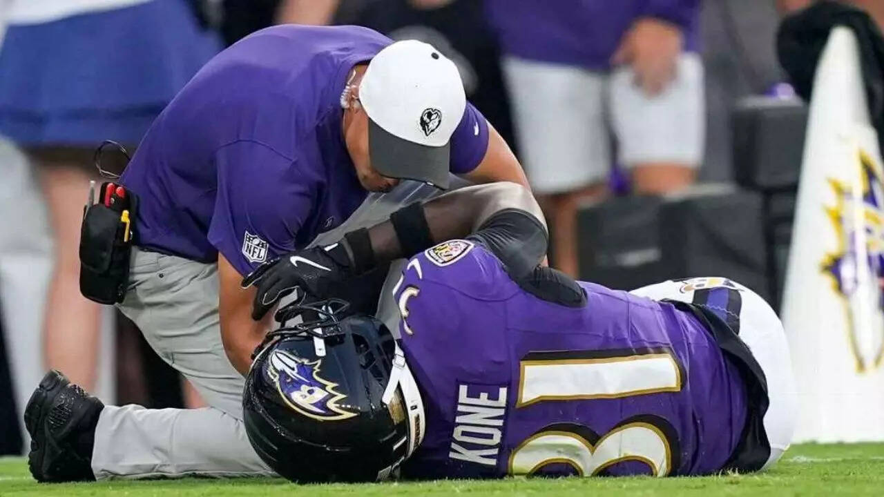 Ravens rookie Bilhal Kone suffers brutal injury during NFL preseason game, carted off with air cast on leg | NFL News - Times of India