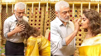 Ajith Kumar-Shalini’s temple visit charms the internet; sweet bindi moment melts hearts - Watch