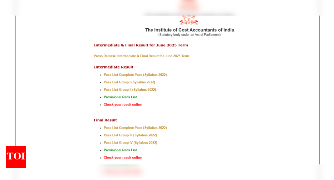 ICMAI CMA results: Intermediate & Final exam scores out- check here