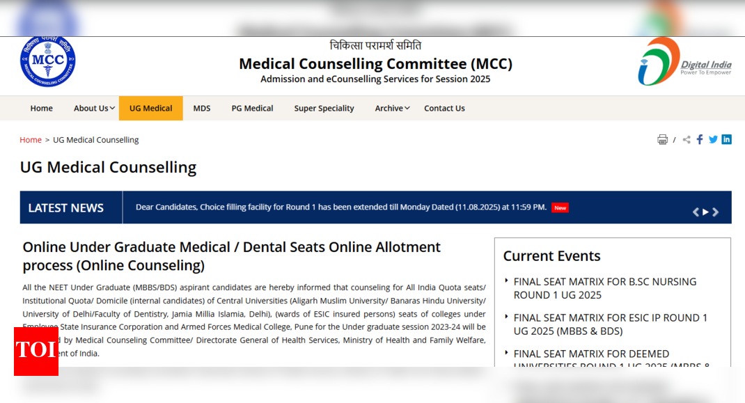NEET UG counselling 2025 choice-filling extended deadline ends today: Check details here