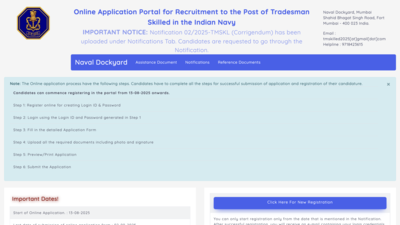 Indian Navy recruitment drive 2025: Registration begins for 1,266 Civil Tradesman posts at indiannavy.gov.in, check direct link here